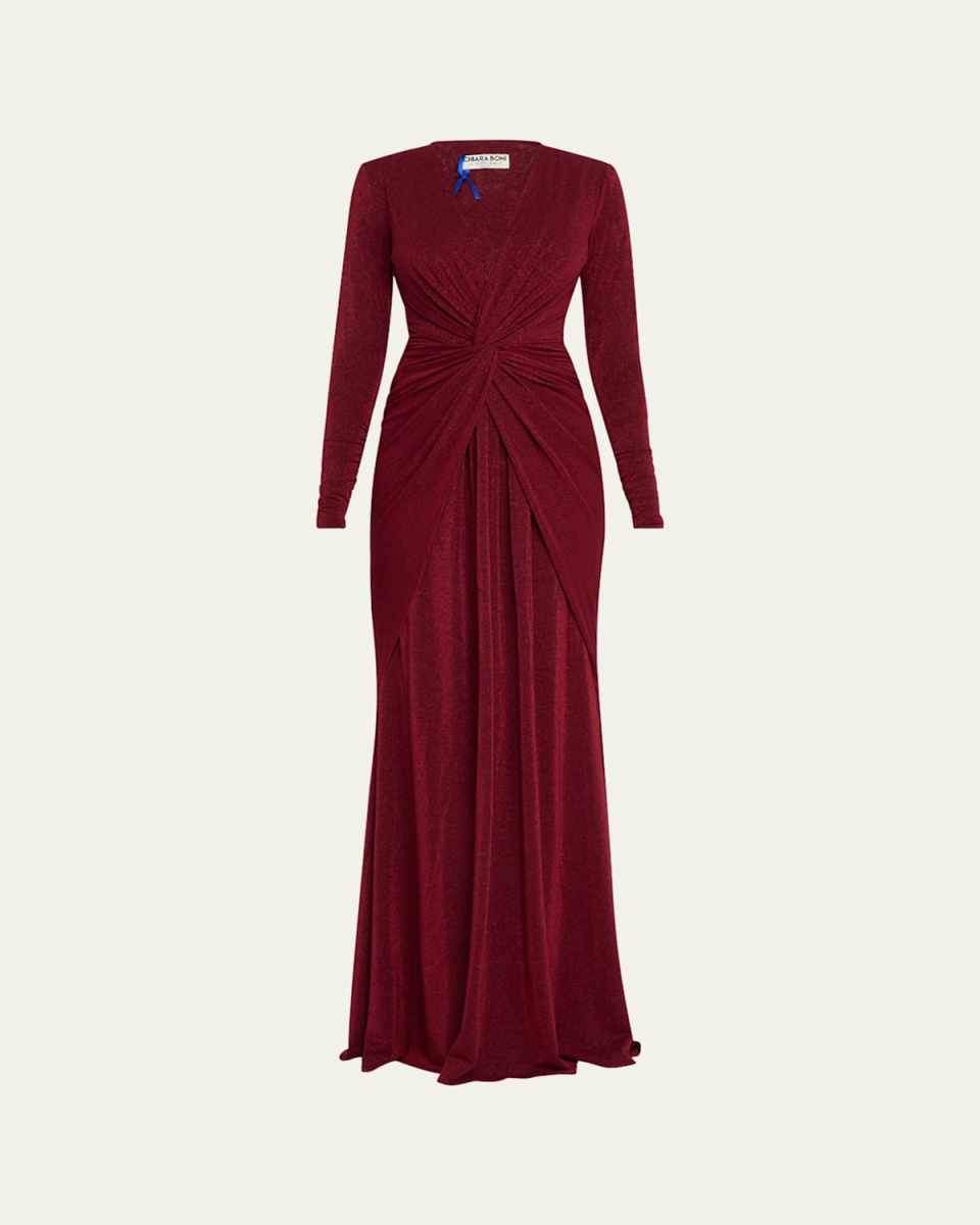Deep V-Neck Shimmer Twist Gown